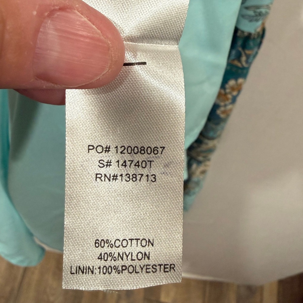 Dee and Rae Turquoise Floral Tiered Boho Mini Dress Small Tassel Flutter Sleeve - Picture 5 of 8